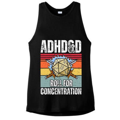 Retro Vintage Adhd&D Roll For Concentration Funny Gamer Ladies PosiCharge Tri-Blend Wicking Tank