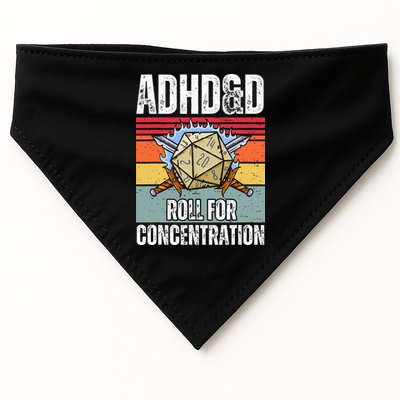 Retro Vintage Adhd&D Roll For Concentration Funny Gamer USA-Made Doggie Bandana