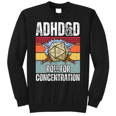 Retro Vintage Adhd&D Roll For Concentration Funny Gamer Sweatshirt