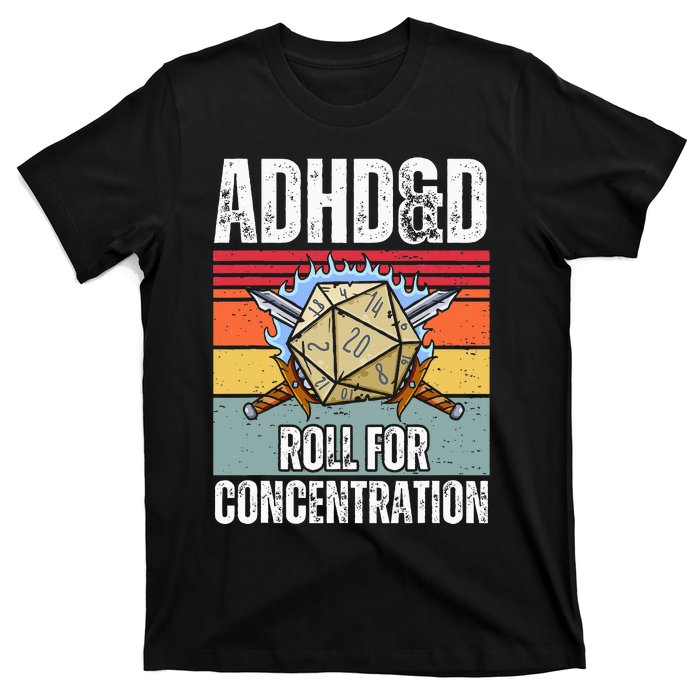 Retro Vintage Adhd&D Roll For Concentration Funny Gamer T-Shirt