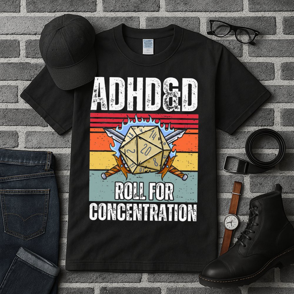Retro Vintage Adhd&D Roll For Concentration Funny Gamer Tall T-Shirt