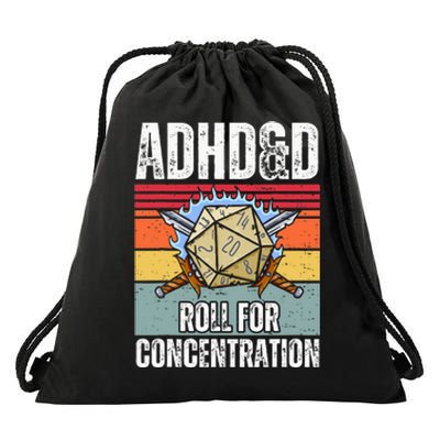 Retro Vintage Adhd&D Roll For Concentration Funny Gamer Drawstring Bag