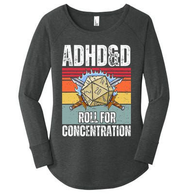 Retro Vintage Adhd&D Roll For Concentration Funny Gamer Women's Perfect Tri Tunic Long Sleeve Shirt