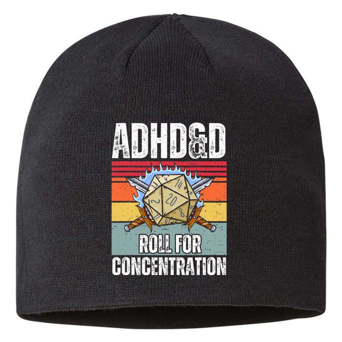 Retro Vintage Adhd&D Roll For Concentration Funny Gamer Sustainable Beanie