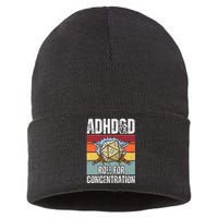 Retro Vintage Adhd&D Roll For Concentration Funny Gamer Sustainable Knit Beanie