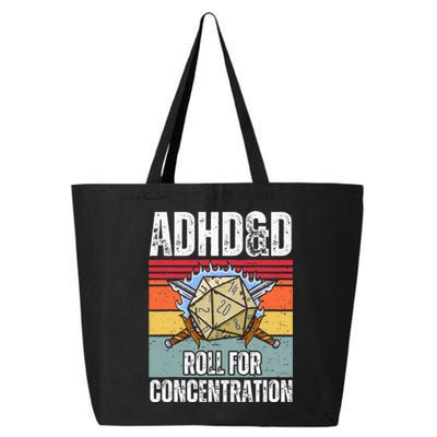 Retro Vintage Adhd&D Roll For Concentration Funny Gamer 25L Jumbo Tote