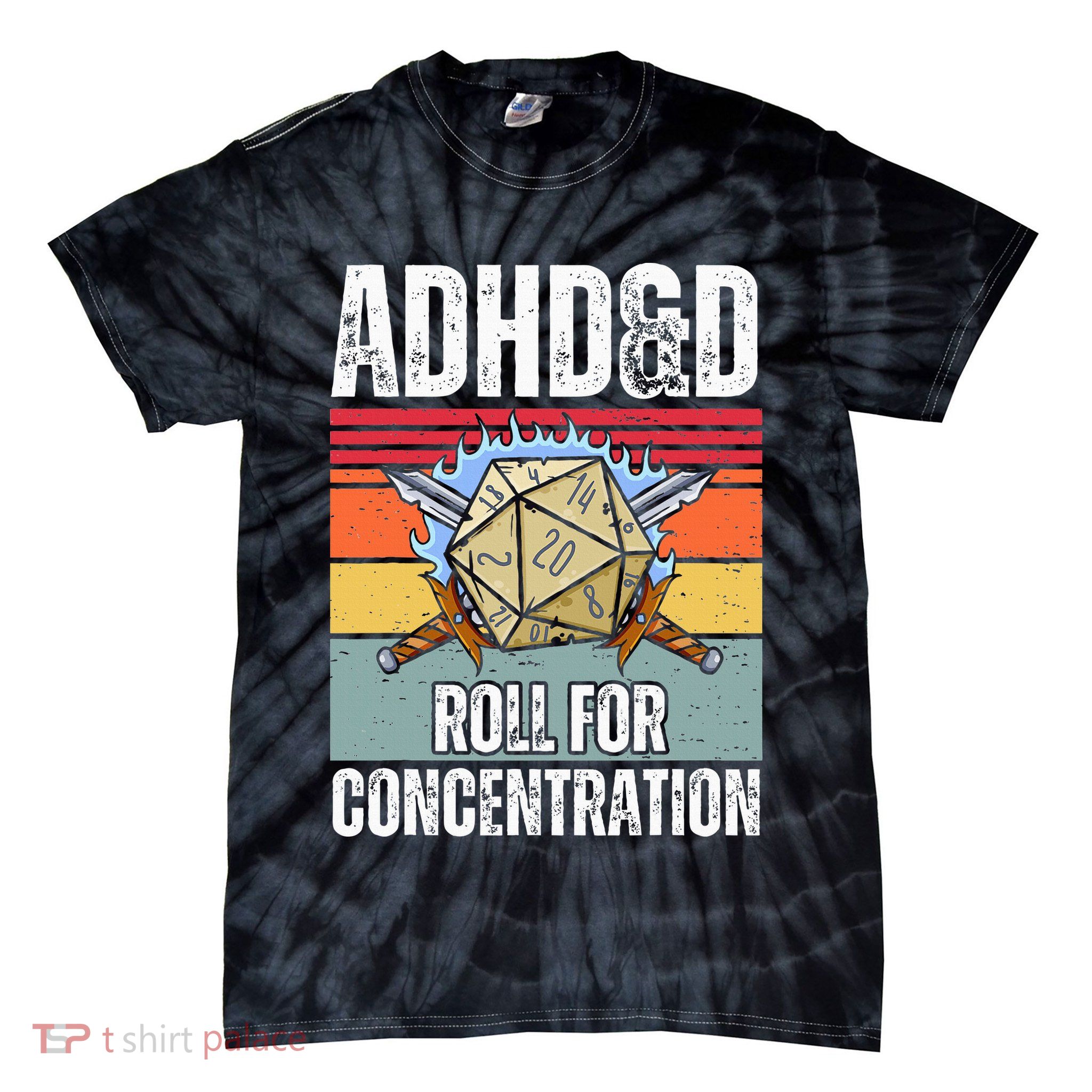 Retro Vintage Adhd&D Roll For Concentration Funny Gamer Tie-Dye T-Shirt