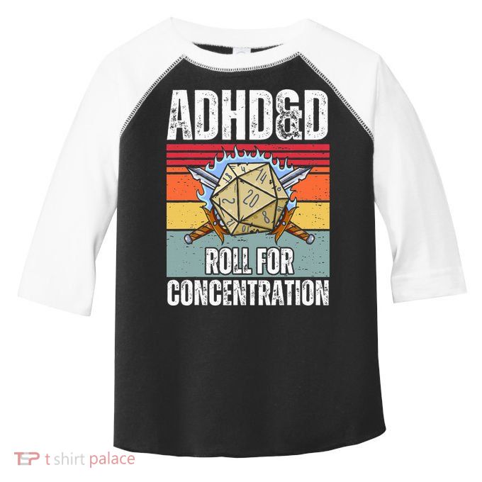 Retro Vintage Adhd&D Roll For Concentration Funny Gamer Toddler Fine Jersey T-Shirt