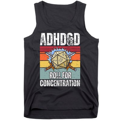 Retro Vintage Adhd&D Roll For Concentration Funny Gamer Tank Top