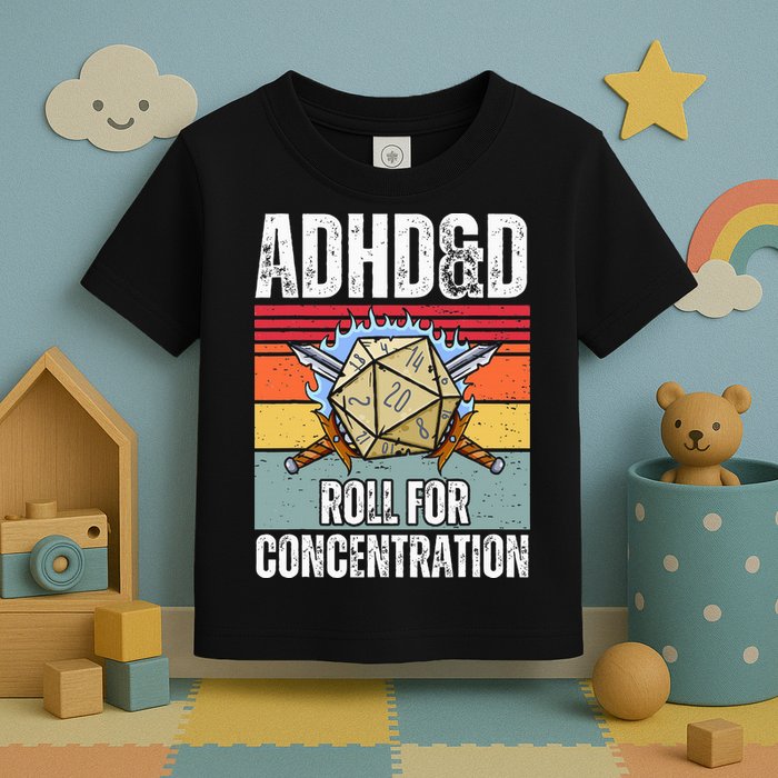 Retro Vintage Adhd&D Roll For Concentration Funny Gamer Toddler T-Shirt