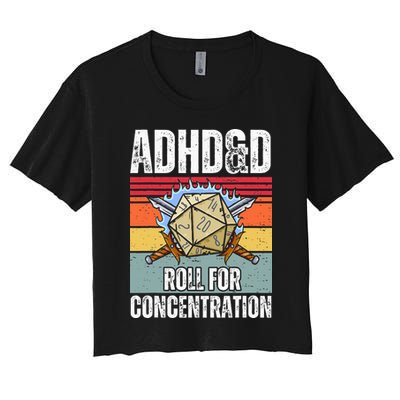 Retro Vintage Adhd&D Roll For Concentration Funny Gamer Crop Top