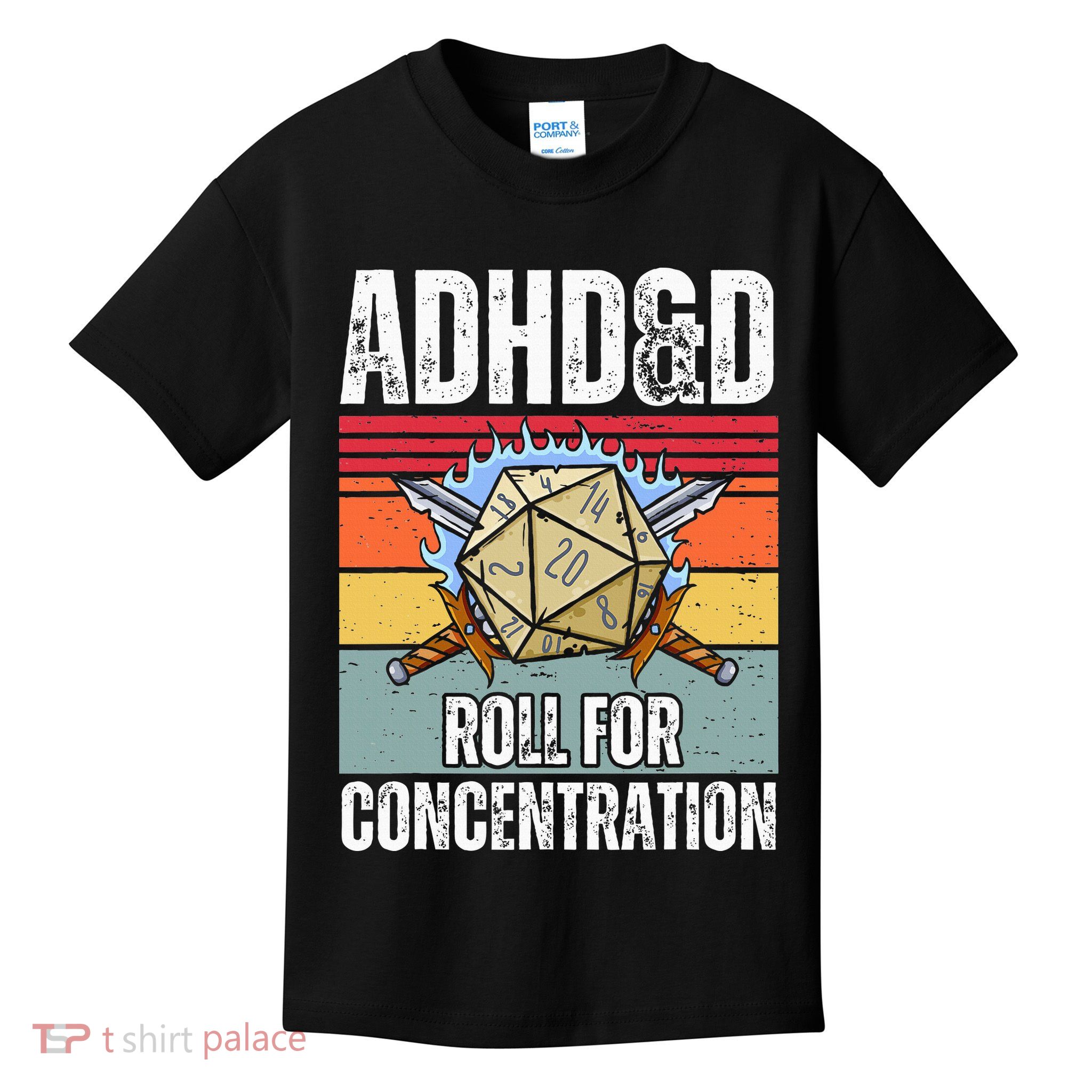 Retro Vintage Adhd&D Roll For Concentration Funny Gamer Kids T-Shirt