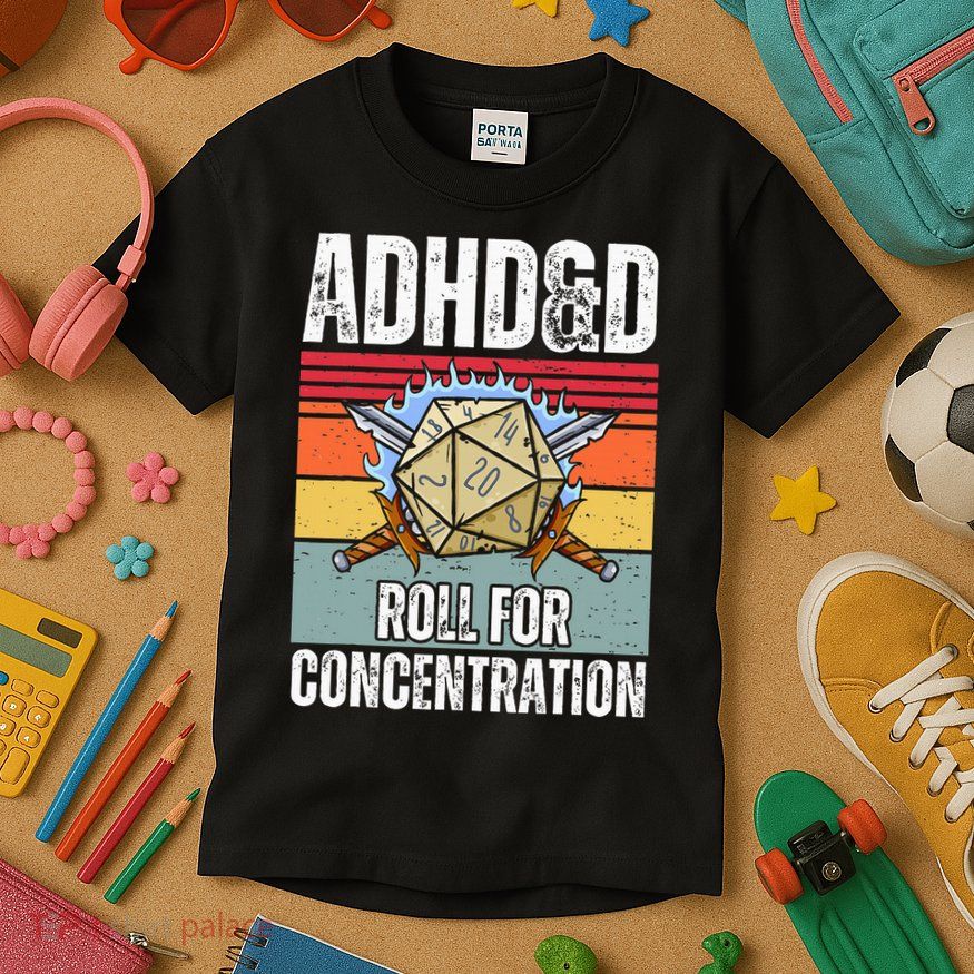 Retro Vintage Adhd&D Roll For Concentration Funny Gamer Kids T-Shirt