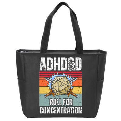 Retro Vintage Adhd&D Roll For Concentration Funny Gamer Zip Tote Bag