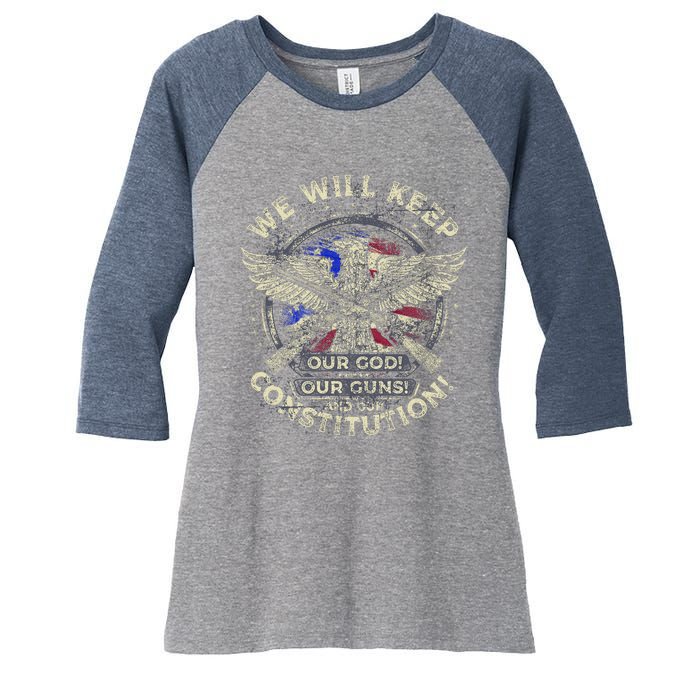 Retro Vintage America Amendment Women's Tri-Blend 3/4-Sleeve Raglan Shirt