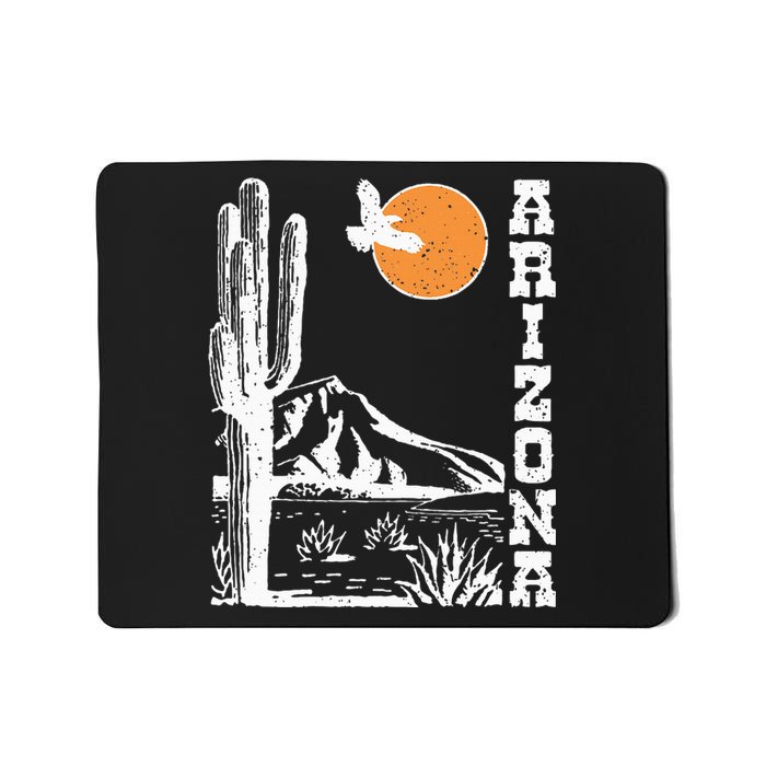 Retro Vintage Arizona Mountain Sedona Desert Sun And Cactus Mousepad