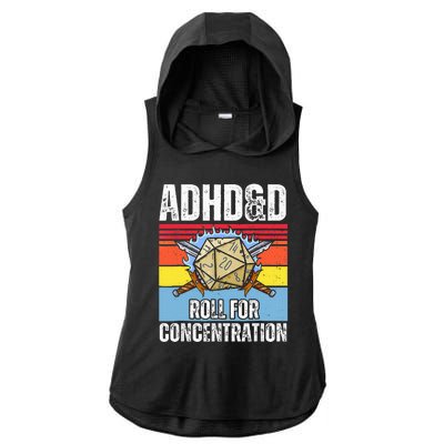 Retro Vintage Adhd&D Roll For Concentration Funny Gamer Ladies PosiCharge Tri-Blend Wicking Draft Hoodie Tank