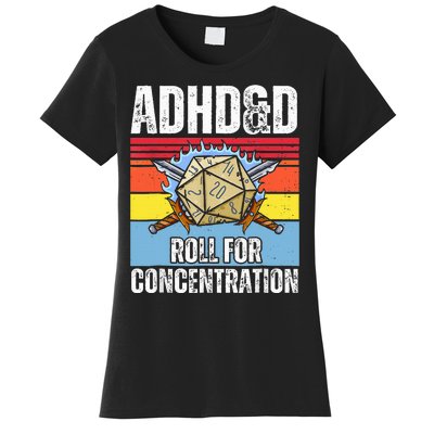 Retro Vintage Adhd&D Roll For Concentration Funny Gamer Women's T-Shirt