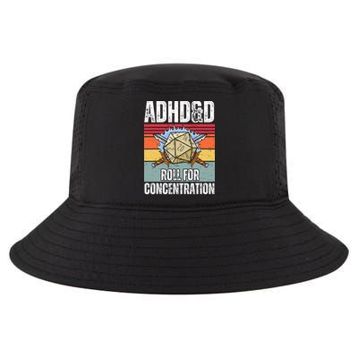 Retro Vintage ADHD&D Roll For Concentration Funny Gamer Cool Comfort Performance Bucket Hat