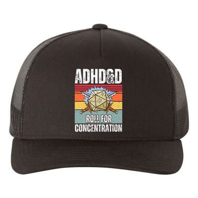 Retro Vintage ADHD&D Roll For Concentration Funny Gamer Yupoong Adult 5-Panel Trucker Hat