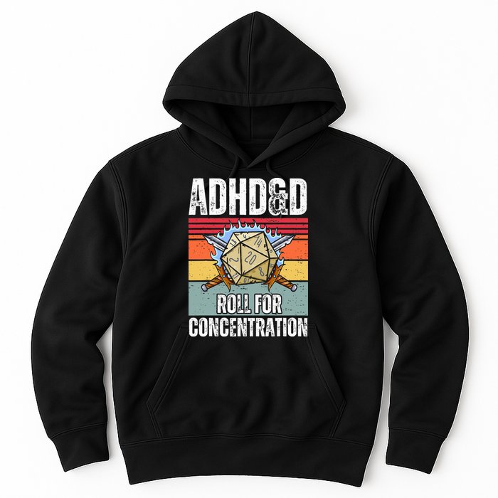 Retro Vintage ADHD&D Roll For Concentration Funny Gamer Hoodie