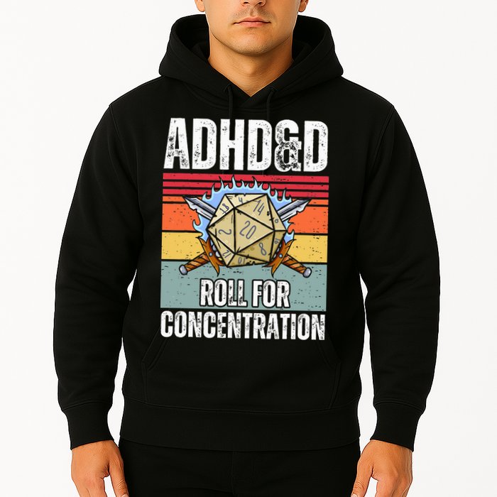 Retro Vintage ADHD&D Roll For Concentration Funny Gamer Hoodie
