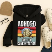 Retro Vintage ADHD&D Roll For Concentration Funny Gamer Hoodie