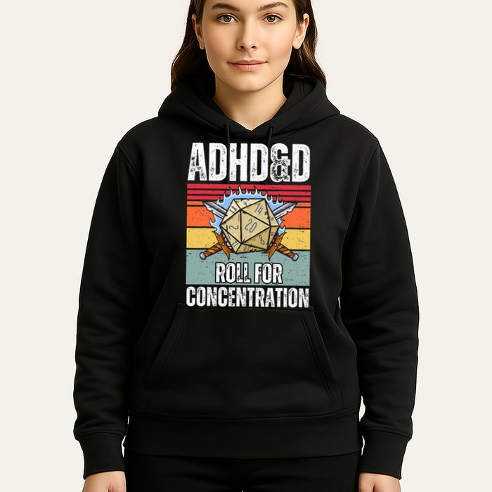 Retro Vintage ADHD&D Roll For Concentration Funny Gamer Hoodie