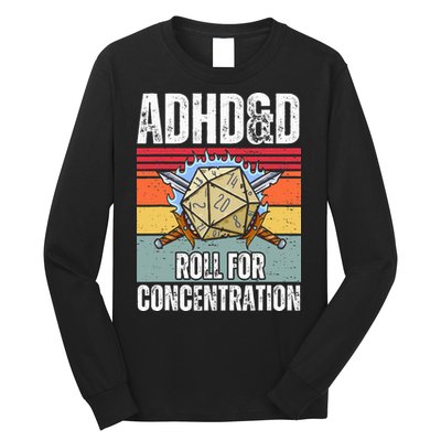 Retro Vintage ADHD&D Roll For Concentration Funny Gamer Long Sleeve Shirt