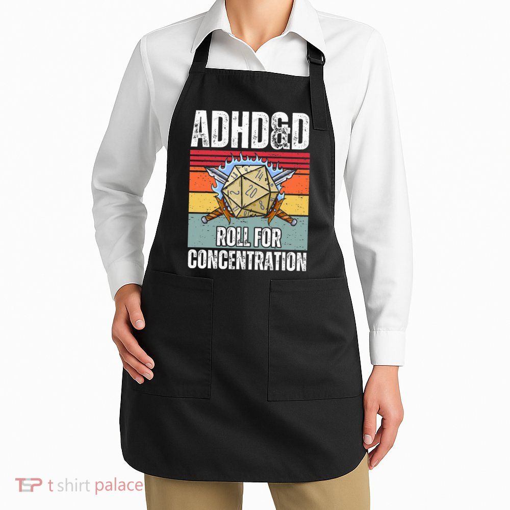Retro Vintage ADHD&D Roll For Concentration Funny Gamer Apron