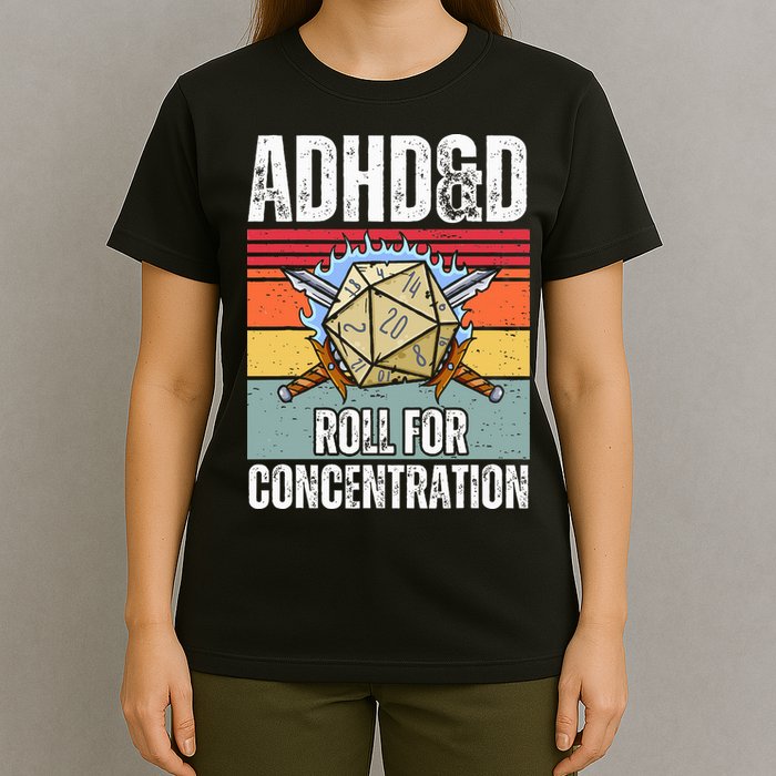 Retro Vintage ADHD&D Roll For Concentration Funny Gamer T-Shirt