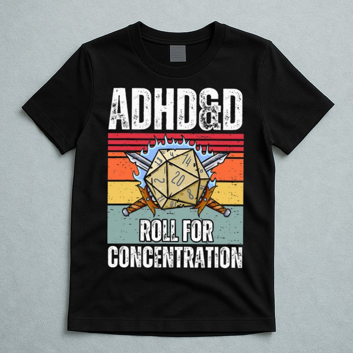 Retro Vintage ADHD&D Roll For Concentration Funny Gamer T-Shirt