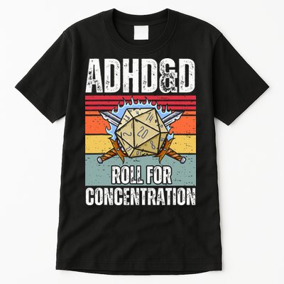 Retro Vintage ADHD&D Roll For Concentration Funny Gamer Tall T-Shirt