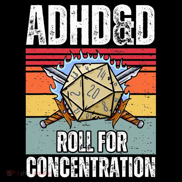 Retro Vintage ADHD&D Roll For Concentration Funny Gamer Tall T-Shirt