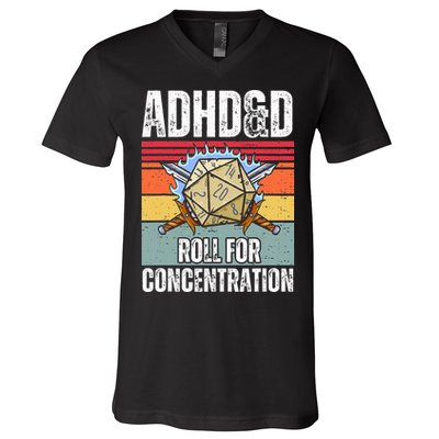 Retro Vintage ADHD&D Roll For Concentration Funny Gamer V-Neck T-Shirt