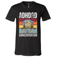 Retro Vintage ADHD&D Roll For Concentration Funny Gamer V-Neck T-Shirt