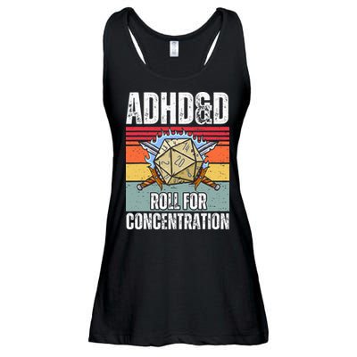 Retro Vintage ADHD&D Roll For Concentration Funny Gamer Ladies Essential Flowy Tank
