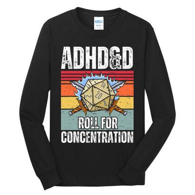 Retro Vintage ADHD&D Roll For Concentration Funny Gamer Tall Long Sleeve T-Shirt