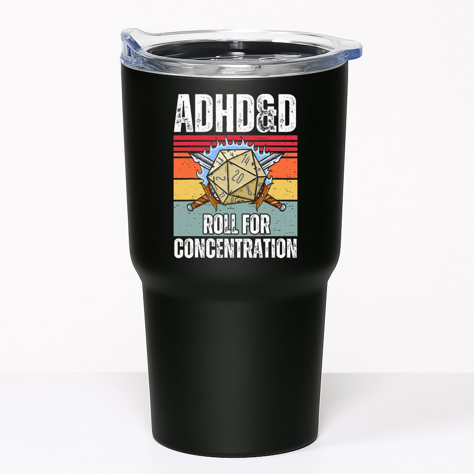 Retro Vintage ADHD&D Roll For Concentration Funny Gamer Tumbler