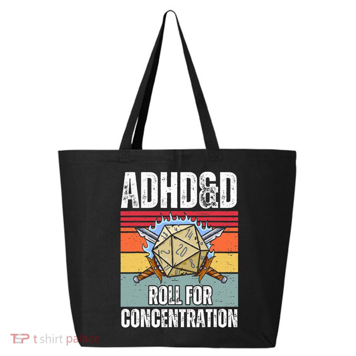 Retro Vintage ADHD&D Roll For Concentration Funny Gamer 25L Jumbo Tote