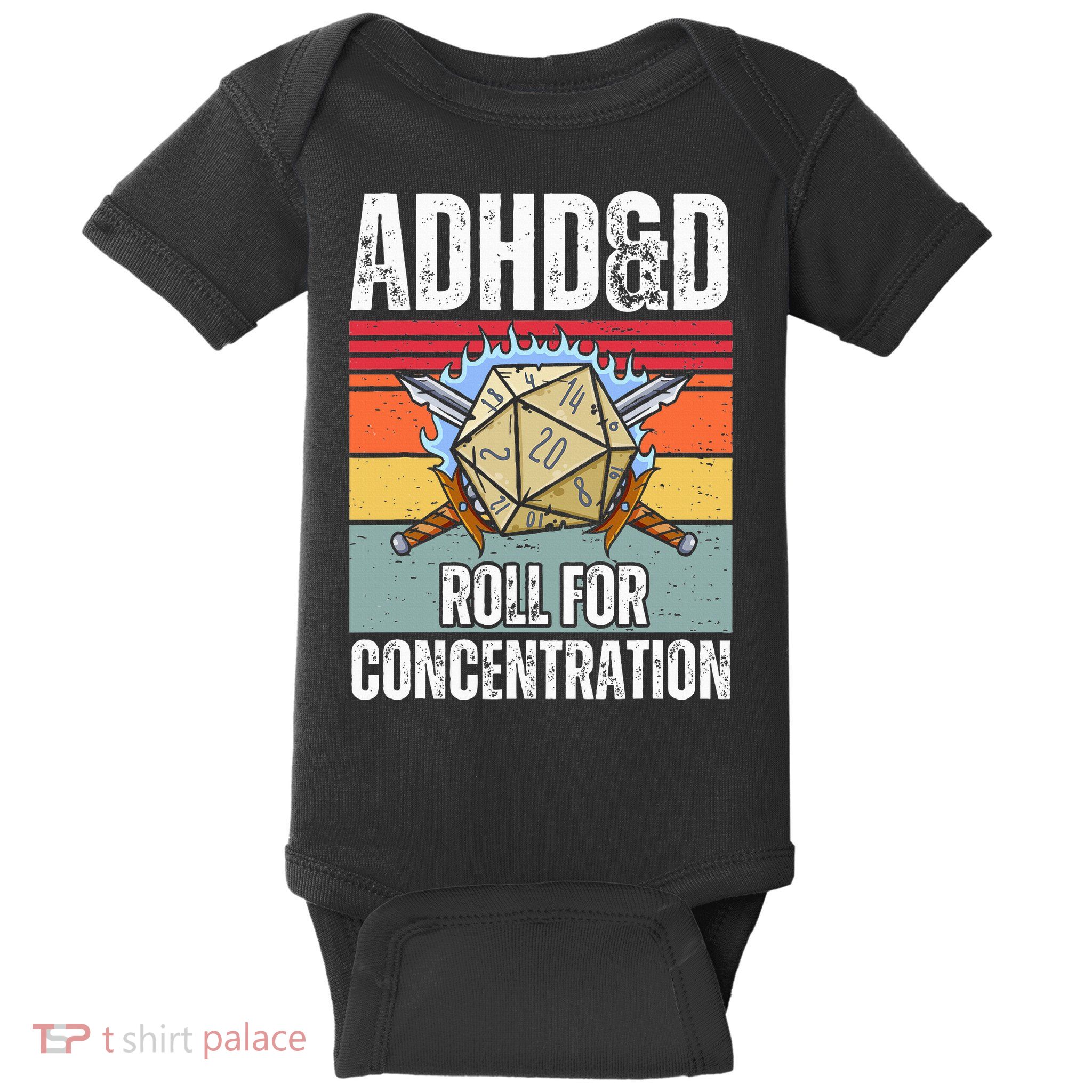 Retro Vintage ADHD&D Roll For Concentration Funny Gamer Baby Bodysuit
