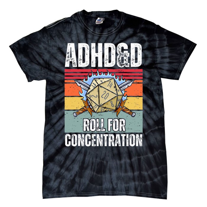 Retro Vintage ADHD&D Roll For Concentration Funny Gamer Tie-Dye T-Shirt