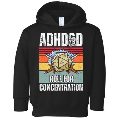 Retro Vintage ADHD&D Roll For Concentration Funny Gamer Toddler Hoodie