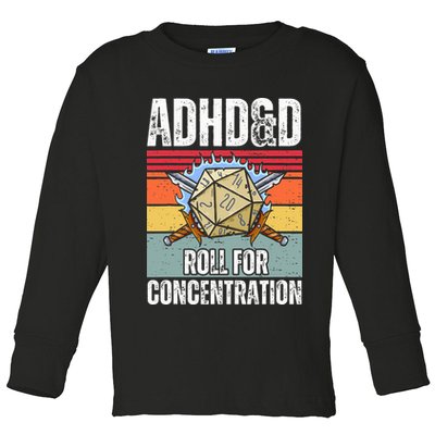 Retro Vintage ADHD&D Roll For Concentration Funny Gamer Toddler Long Sleeve Shirt