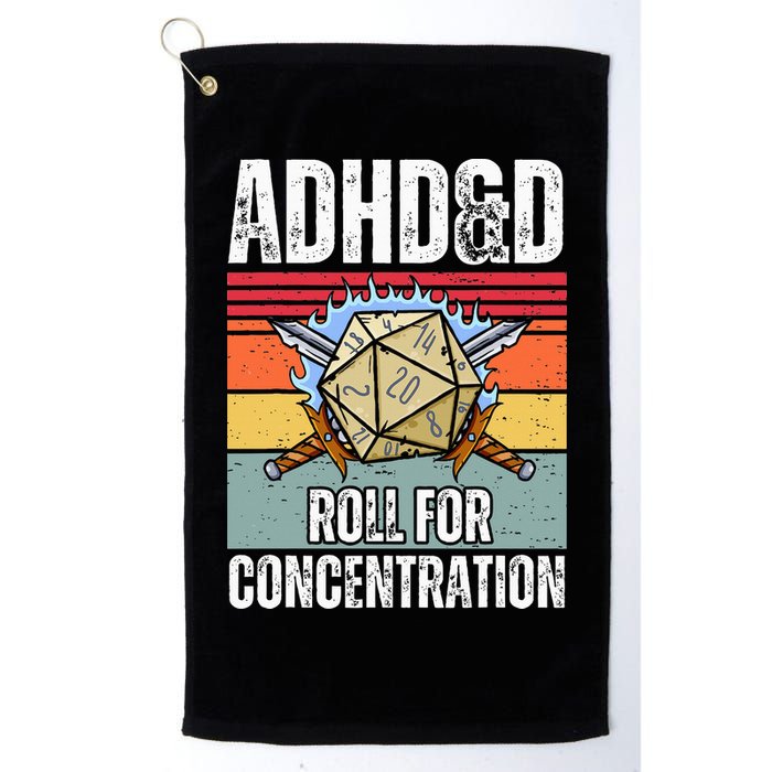 Retro Vintage ADHD&D Roll For Concentration Funny Gamer Golf Towel