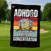 Retro Vintage ADHD&D Roll For Concentration Funny Gamer Golf Towel