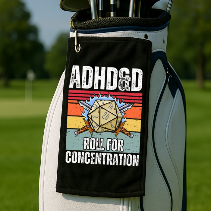 Retro Vintage ADHD&D Roll For Concentration Funny Gamer Golf Towel