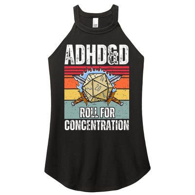 Retro Vintage ADHD&D Roll For Concentration Funny Gamer Women's Perfect Tri Rocker Tank