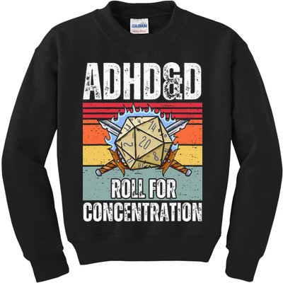 Retro Vintage ADHD&D Roll For Concentration Funny Gamer Kids Sweatshirt