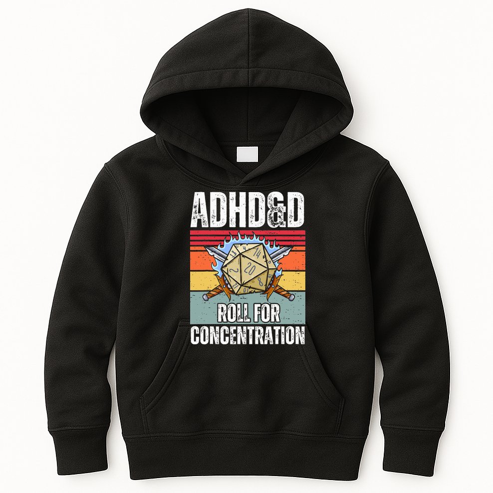 Retro Vintage ADHD&D Roll For Concentration Funny Gamer Kids Hoodie